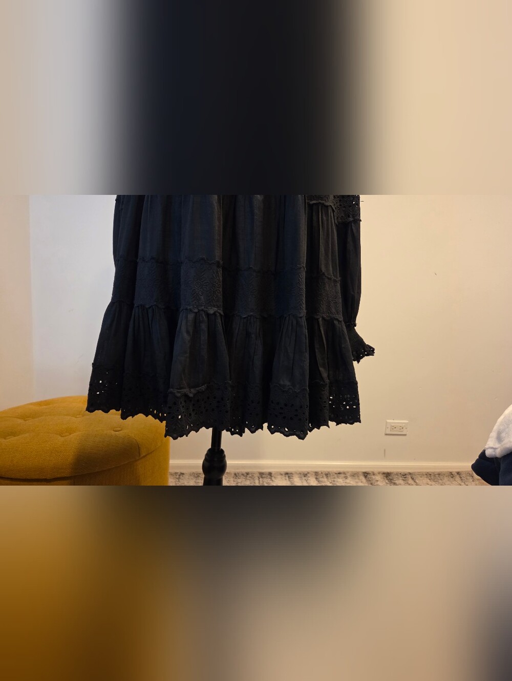 Anthropologie /Maeve Black Eyelet Tiered Mini Dress with Long Sleeves    Size XL - Picture 9 of 15
